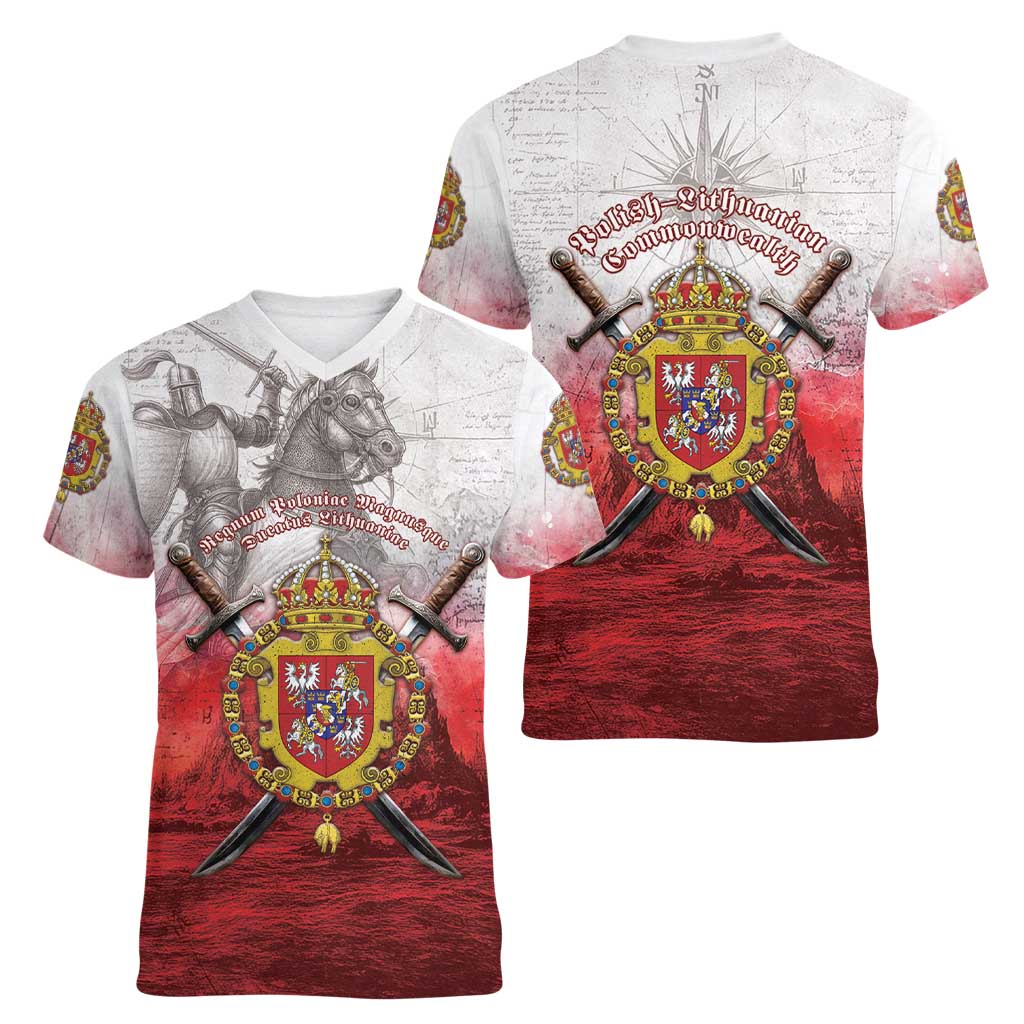 Polish-Lithuanian Commonwealth Women V-Neck T-Shirt Medieval Royal Coat Of Arms Heritage