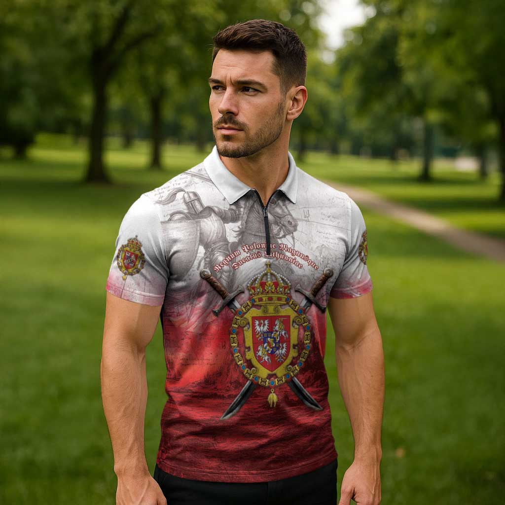 Polish-Lithuanian Commonwealth Zipper Polo Shirt Medieval Royal Coat Of Arms Heritage