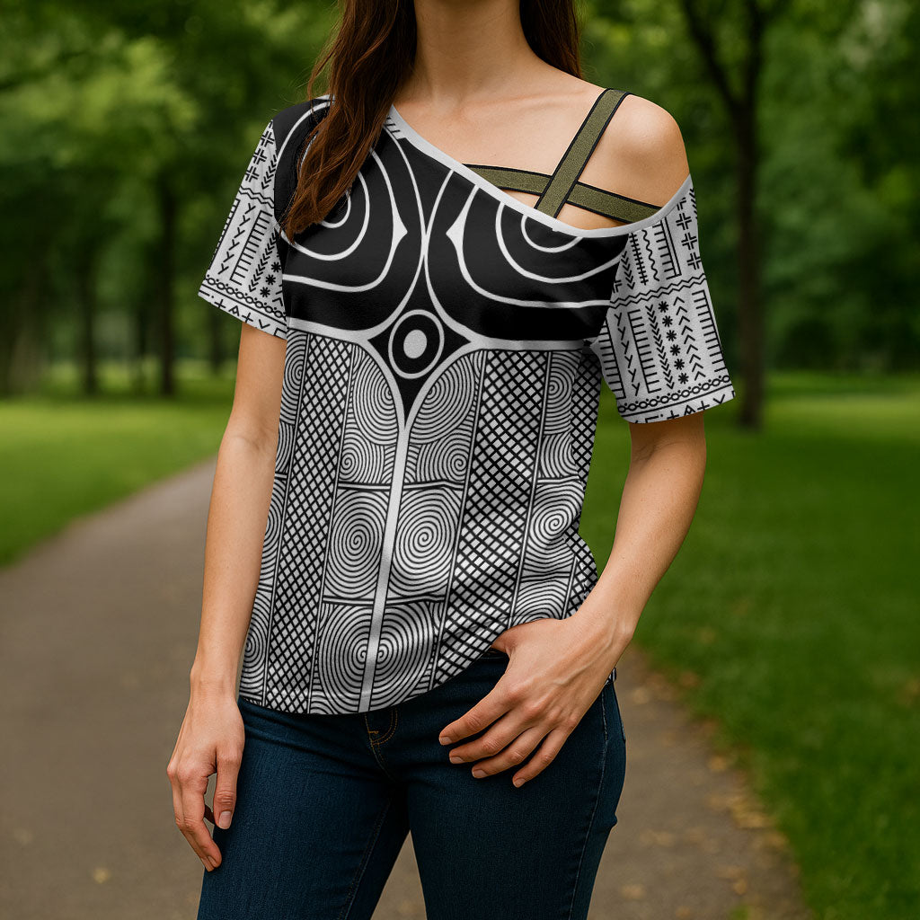 Japan Cross Shoulder Shirt Jomon Tattoo Inspiration White