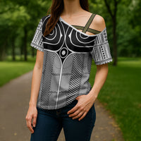 Japan Cross Shoulder Shirt Jomon Tattoo Inspiration White