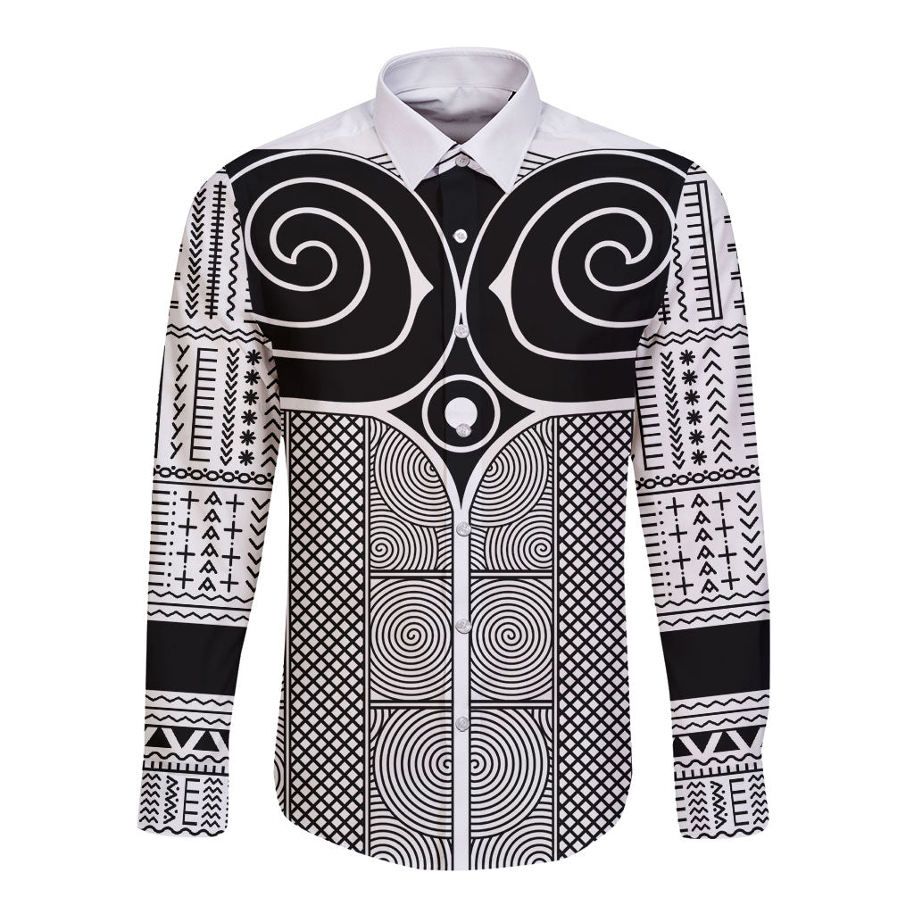 Japan Long Sleeve Button Shirt Jomon Tattoo Inspiration White