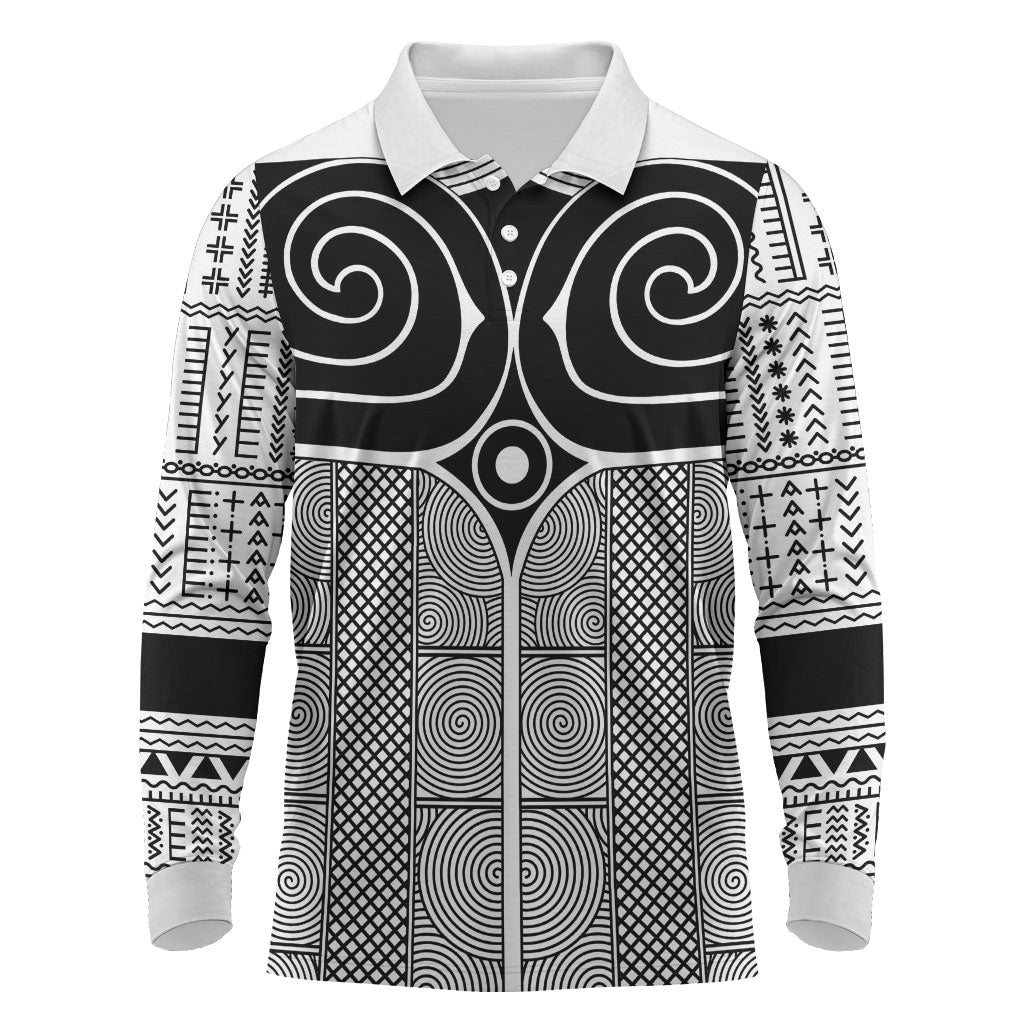 Japan Long Sleeve Polo Shirt Jomon Tattoo Inspiration White