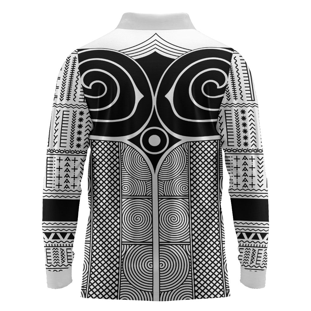 Japan Long Sleeve Polo Shirt Jomon Tattoo Inspiration White