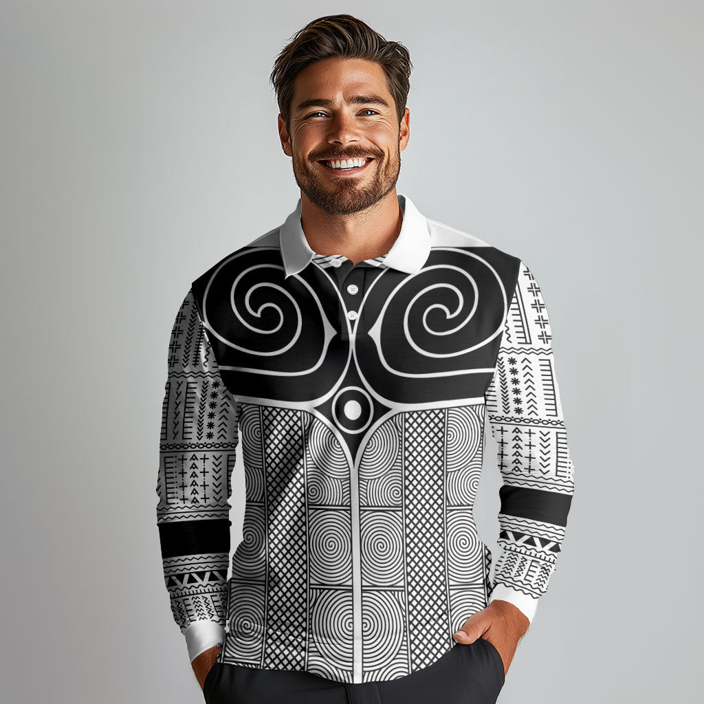 Japan Long Sleeve Polo Shirt Jomon Tattoo Inspiration White