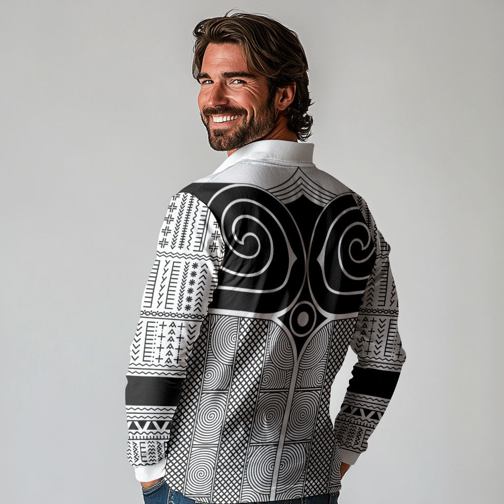 Japan Long Sleeve Polo Shirt Jomon Tattoo Inspiration White