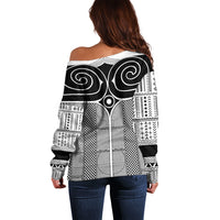 Japan Off Shoulder Sweater Jomon Tattoo Inspiration White