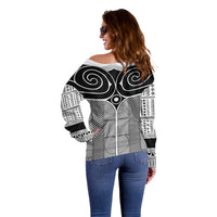 Japan Off Shoulder Sweater Jomon Tattoo Inspiration White