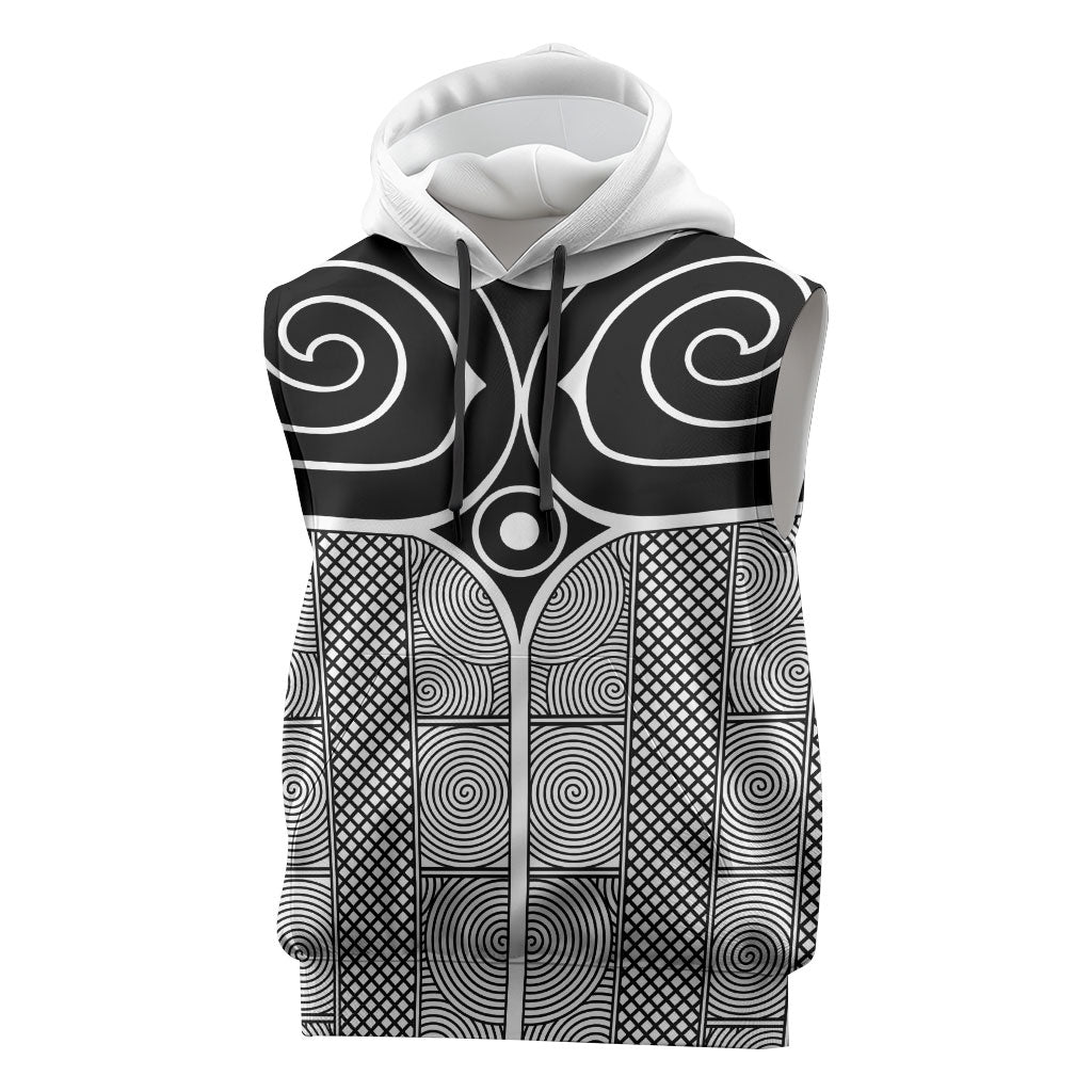 Japan Sleeveless Hoodie Jomon Tattoo Inspiration White