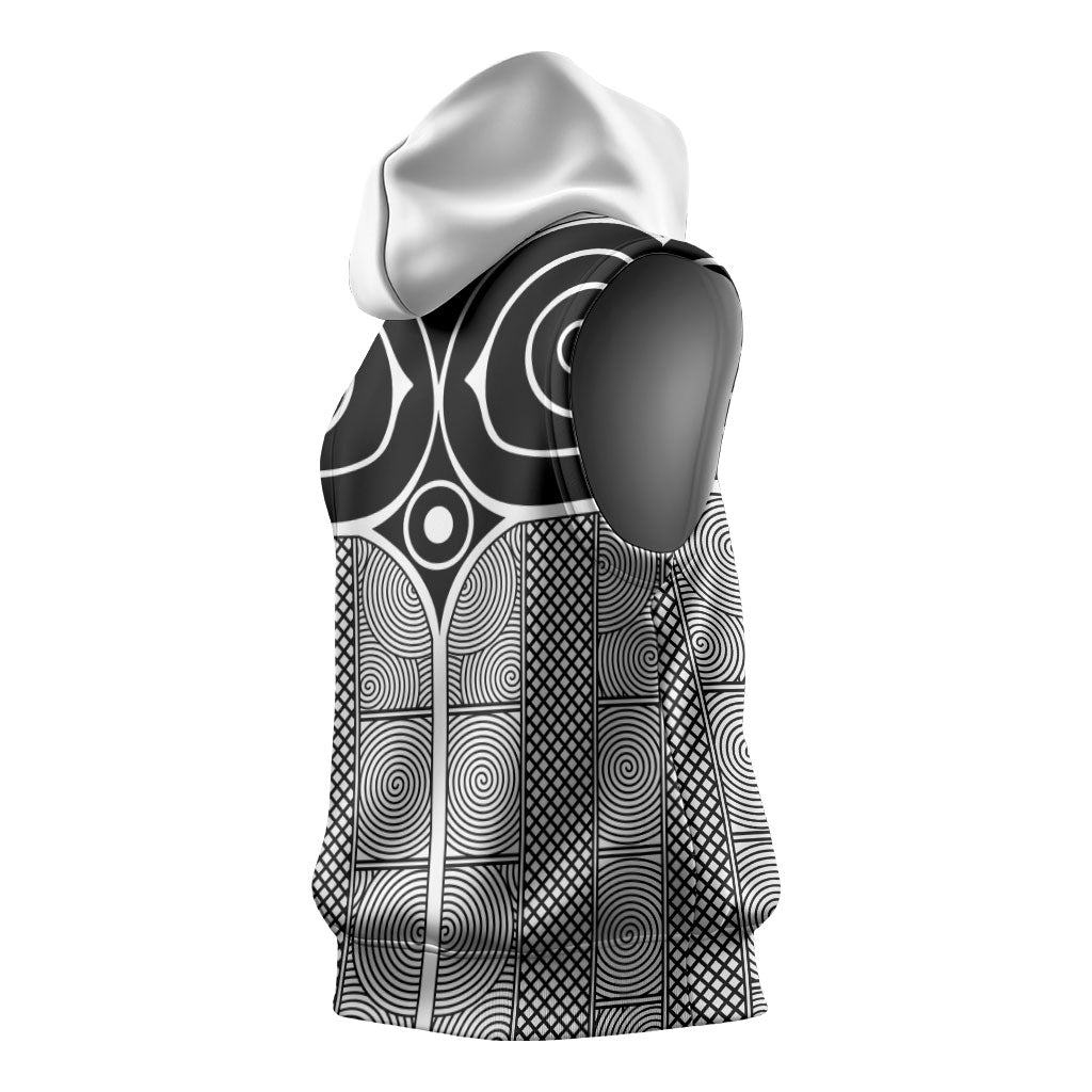 Japan Sleeveless Hoodie Jomon Tattoo Inspiration White