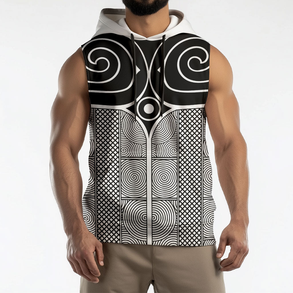 Japan Sleeveless Hoodie Jomon Tattoo Inspiration White