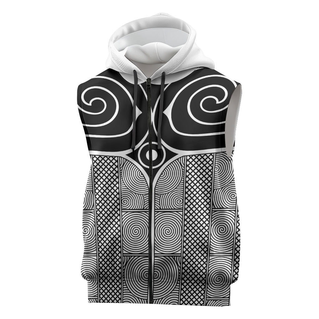 Japan Sleeveless Zip Hoodie Jomon Tattoo Inspiration White