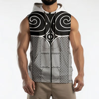 Japan Sleeveless Zip Hoodie Jomon Tattoo Inspiration White