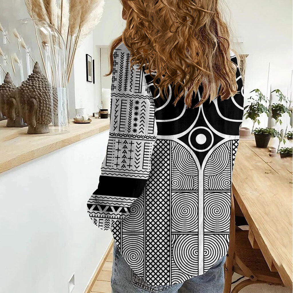 Japan Women Casual Shirt Jomon Tattoo Inspiration White