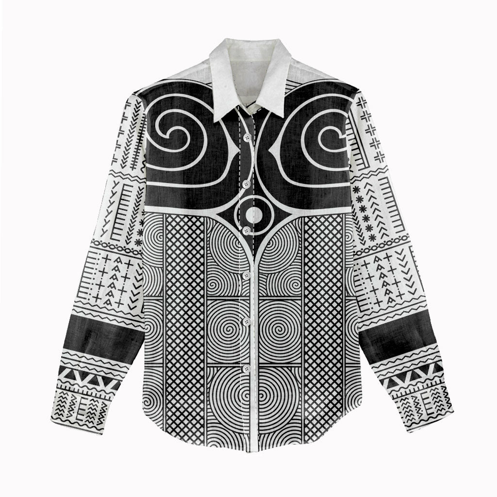Japan Women Casual Shirt Jomon Tattoo Inspiration White
