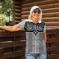 Japan Women Polo Shirt Jomon Tattoo Inspiration White