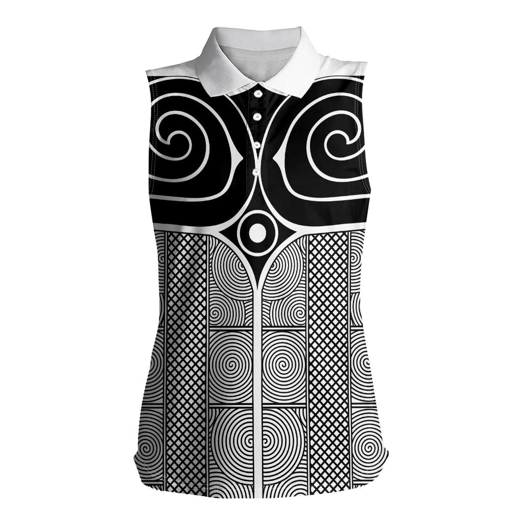 Japan Women Sleeveless Polo Shirt Jomon Tattoo Inspiration White