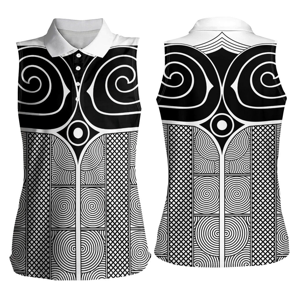 Japan Women Sleeveless Polo Shirt Jomon Tattoo Inspiration White
