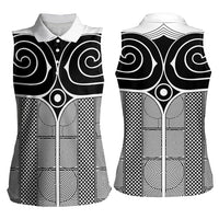 Japan Women Sleeveless Polo Shirt Jomon Tattoo Inspiration White