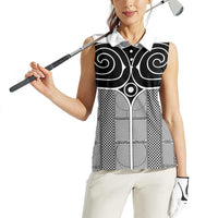 Japan Women Sleeveless Polo Shirt Jomon Tattoo Inspiration White