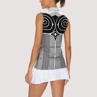 Japan Women Sleeveless Polo Shirt Jomon Tattoo Inspiration White