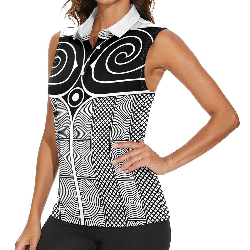 Japan Women Sleeveless Polo Shirt Jomon Tattoo Inspiration White