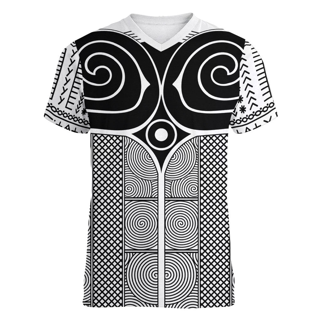 Japan Women V-Neck T-Shirt Jomon Tattoo Inspiration White