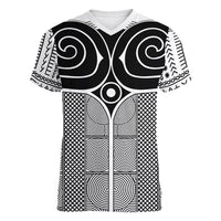 Japan Women V-Neck T-Shirt Jomon Tattoo Inspiration White