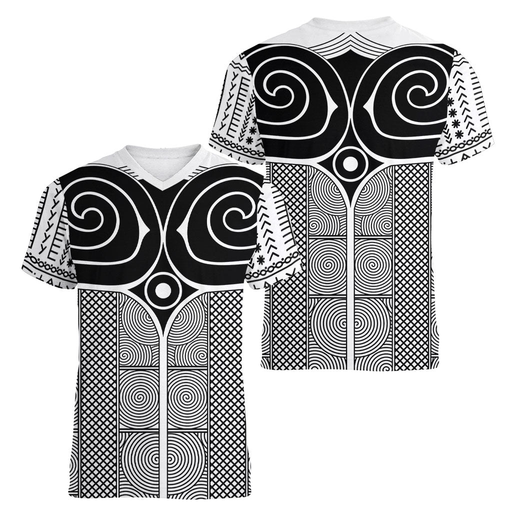 Japan Women V-Neck T-Shirt Jomon Tattoo Inspiration White