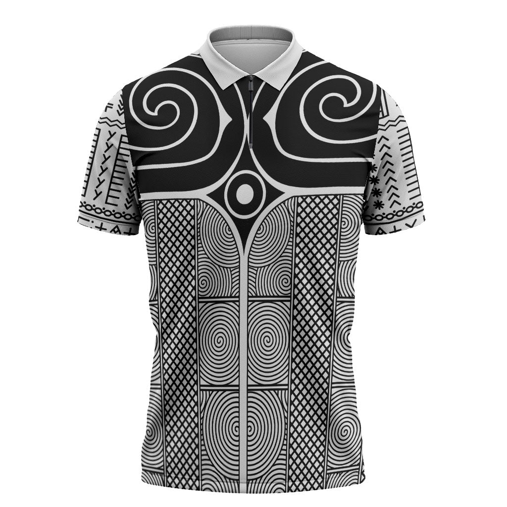 Japan Zipper Polo Shirt Jomon Tattoo Inspiration White