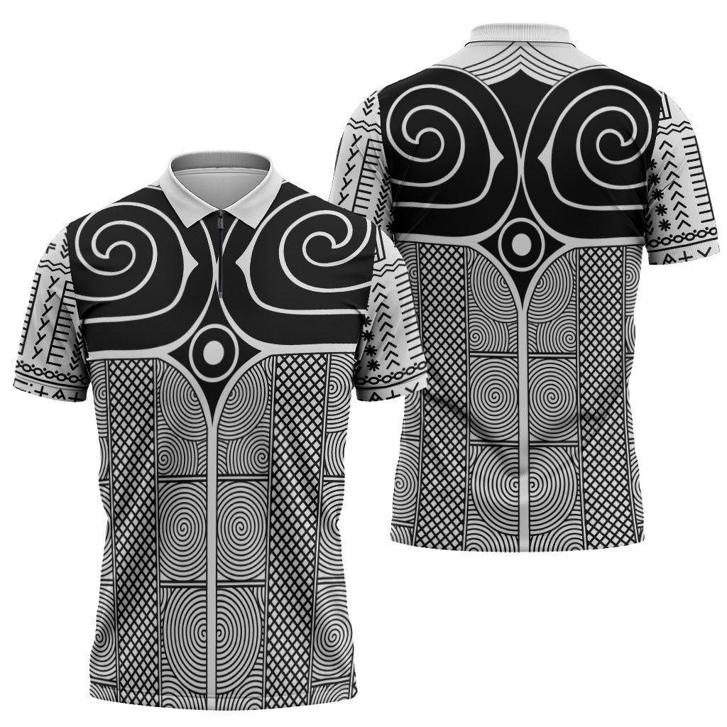 Japan Zipper Polo Shirt Jomon Tattoo Inspiration White