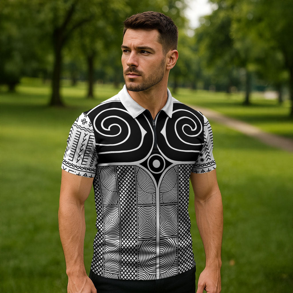 Japan Zipper Polo Shirt Jomon Tattoo Inspiration White