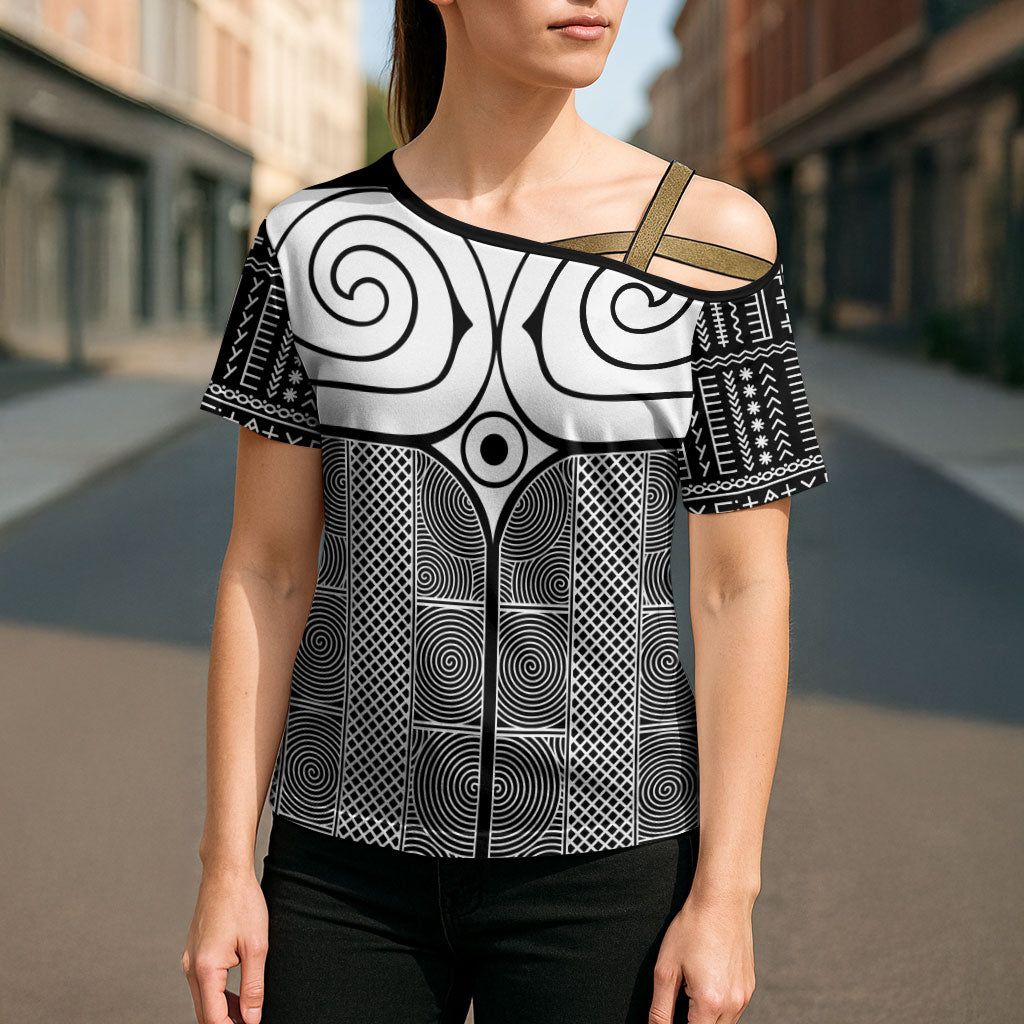Japan Cross Shoulder Shirt Jomon Tattoo Inspiration Black