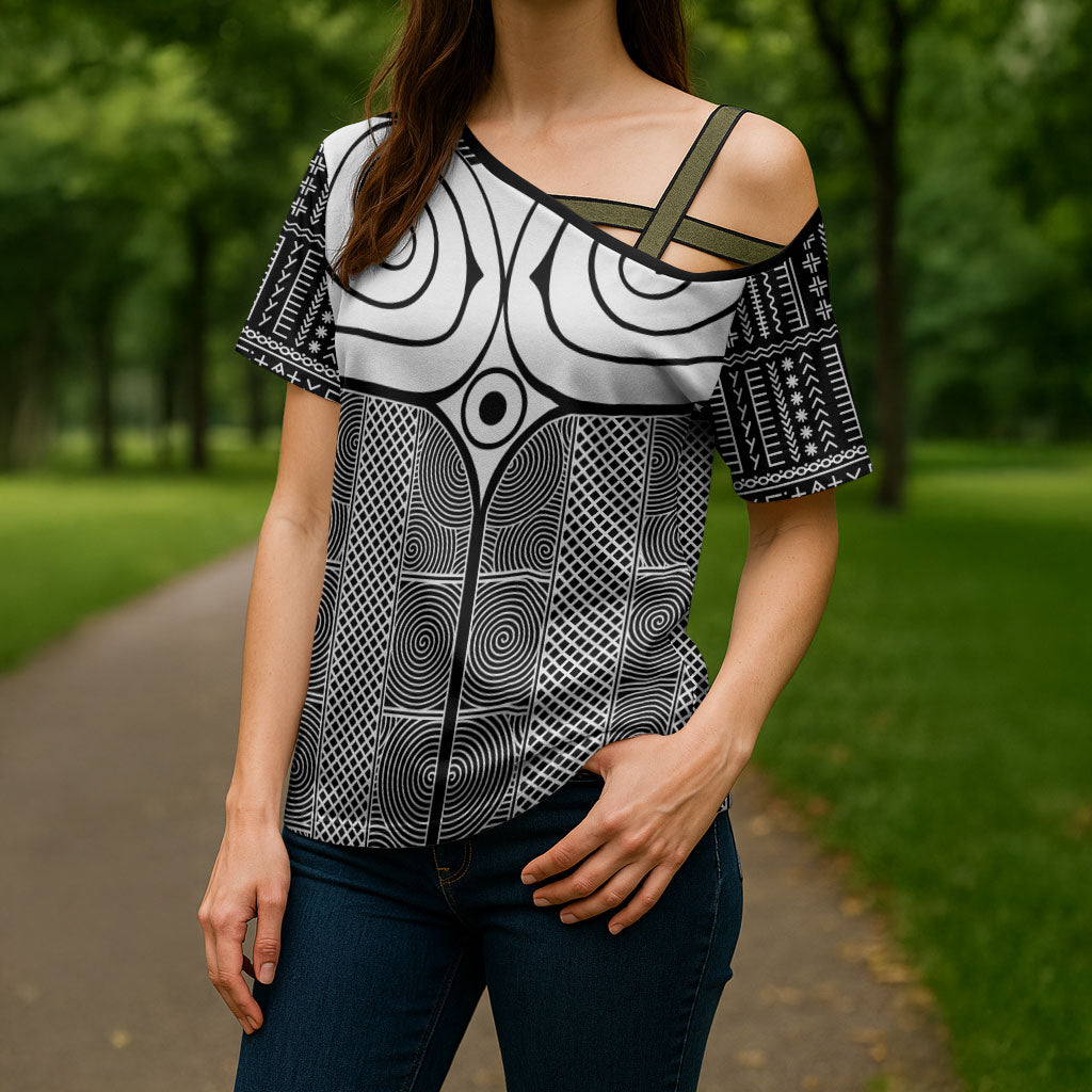 Japan Cross Shoulder Shirt Jomon Tattoo Inspiration Black