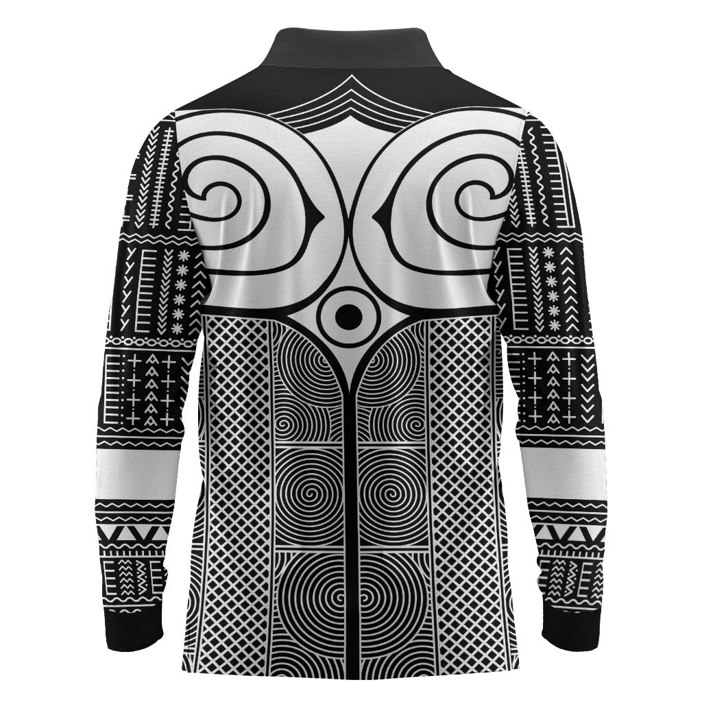 Japan Long Sleeve Polo Shirt Jomon Tattoo Inspiration Black