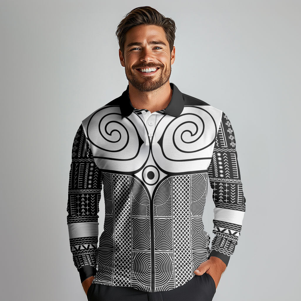 Japan Long Sleeve Polo Shirt Jomon Tattoo Inspiration Black