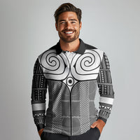 Japan Long Sleeve Polo Shirt Jomon Tattoo Inspiration Black