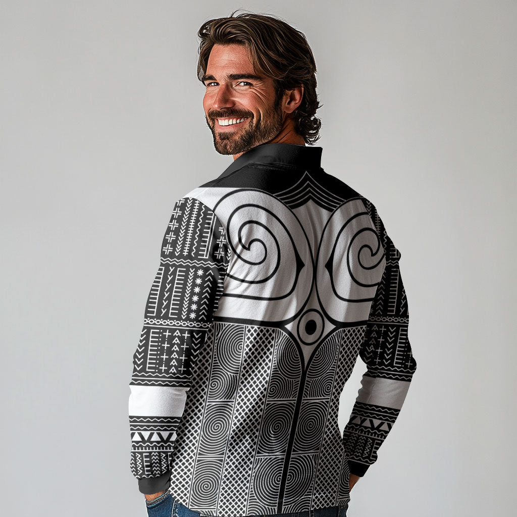 Japan Long Sleeve Polo Shirt Jomon Tattoo Inspiration Black