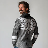 Japan Long Sleeve Polo Shirt Jomon Tattoo Inspiration Black