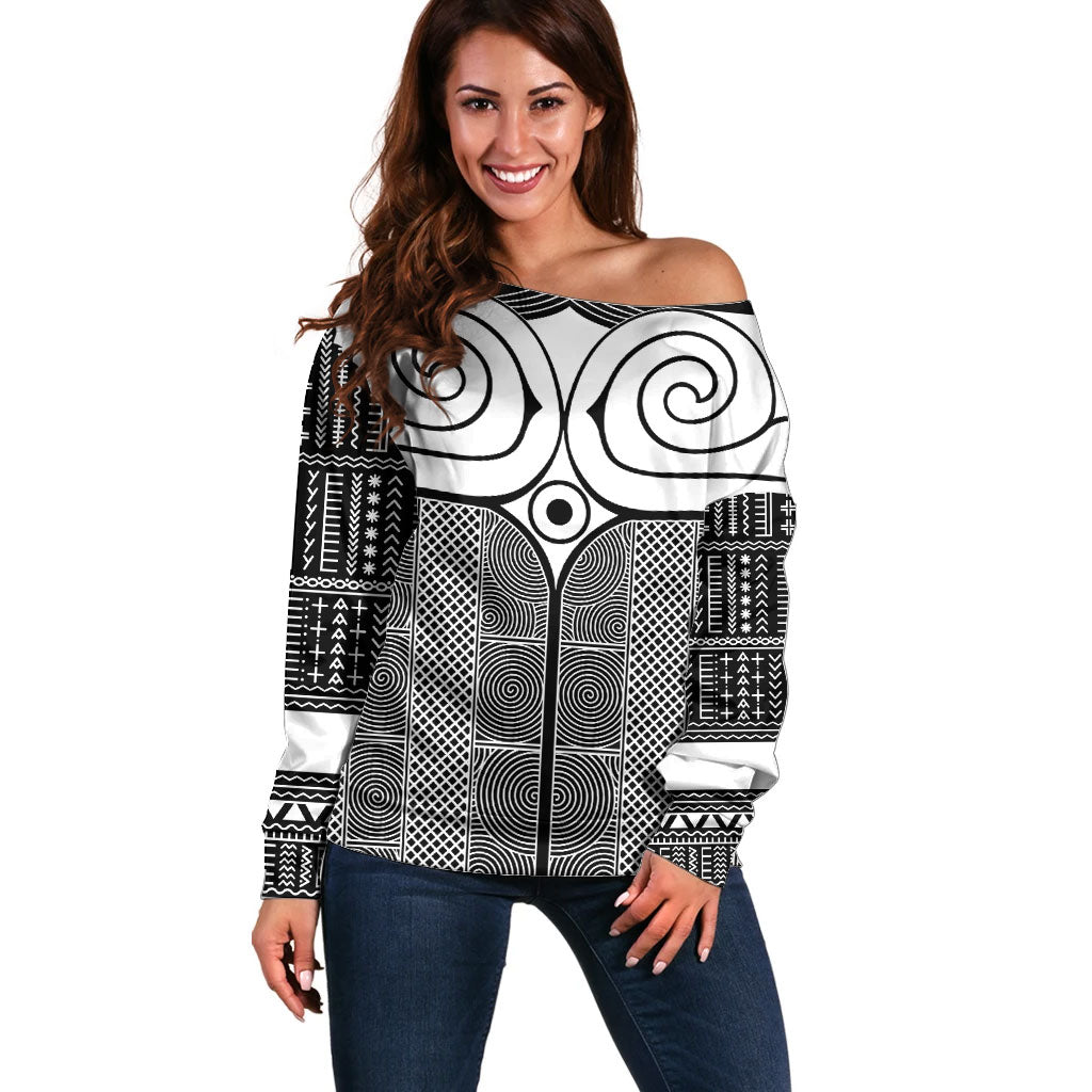 Japan Off Shoulder Sweater Jomon Tattoo Inspiration Black