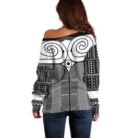 Japan Off Shoulder Sweater Jomon Tattoo Inspiration Black