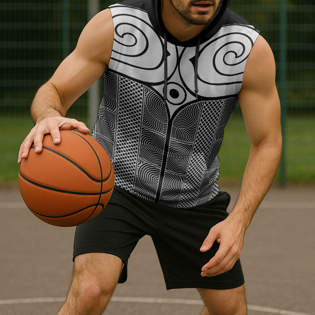 Japan Sleeveless Hoodie Jomon Tattoo Inspiration Black