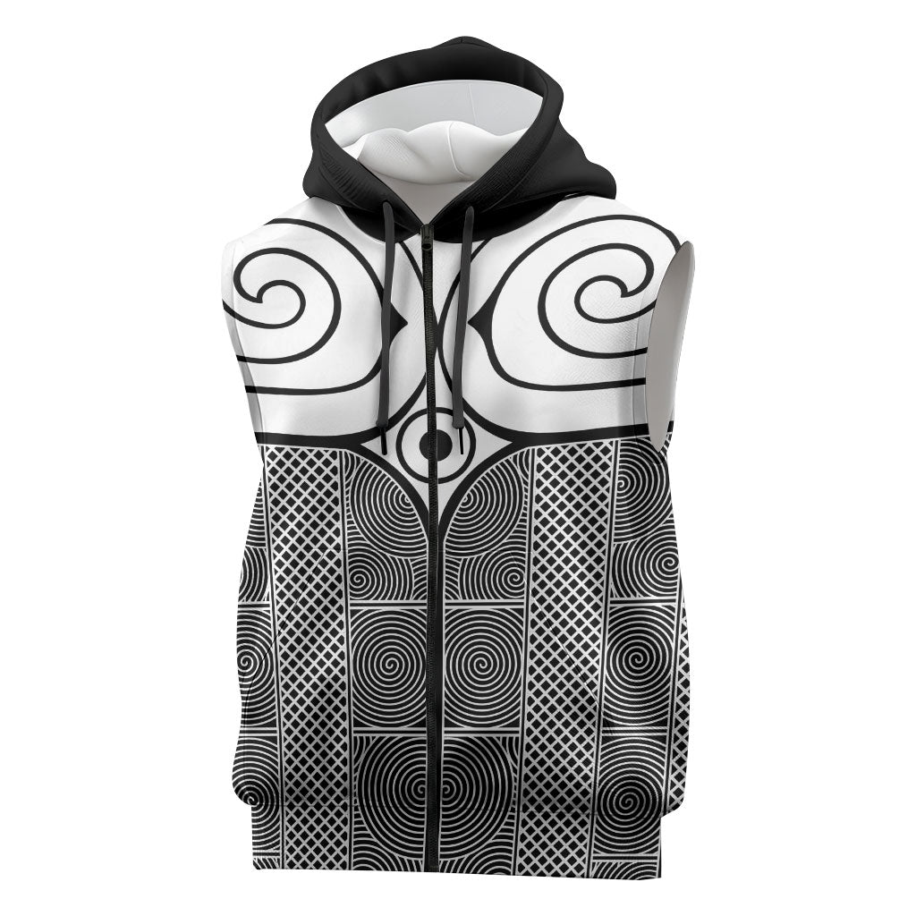Japan Sleeveless Zip Hoodie Jomon Tattoo Inspiration Black