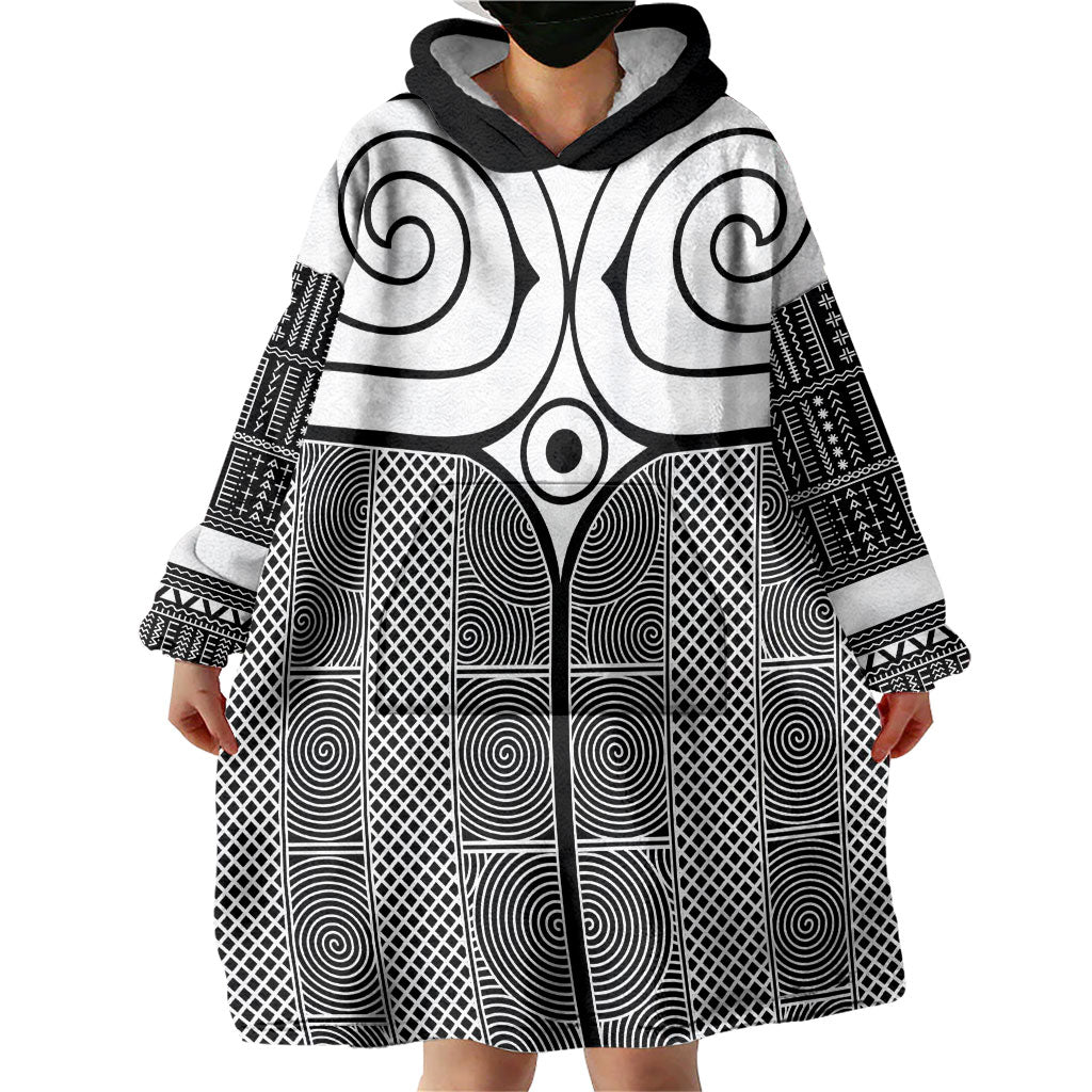 Japan Wearable Blanket Hoodie Jomon Tattoo Inspiration Black