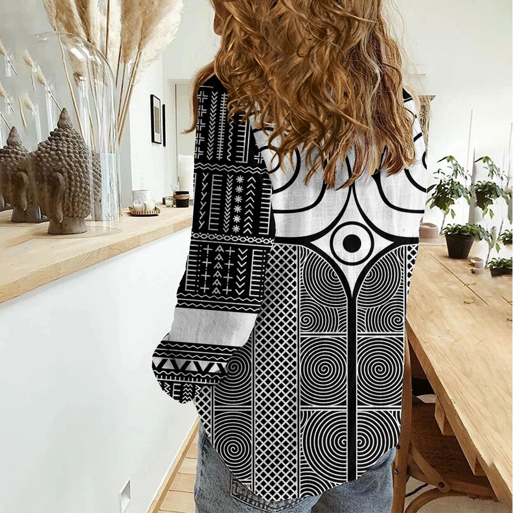 Japan Women Casual Shirt Jomon Tattoo Inspiration Black
