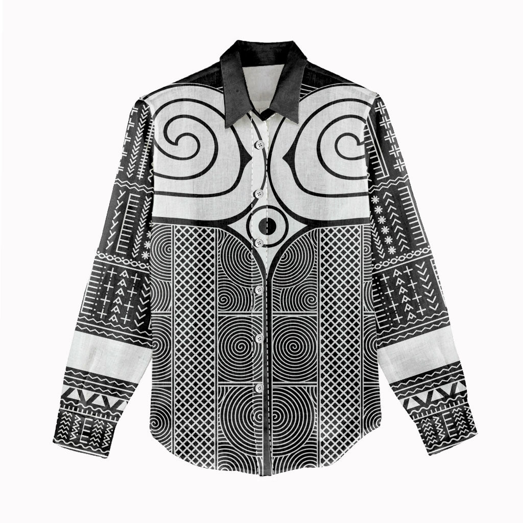 Japan Women Casual Shirt Jomon Tattoo Inspiration Black