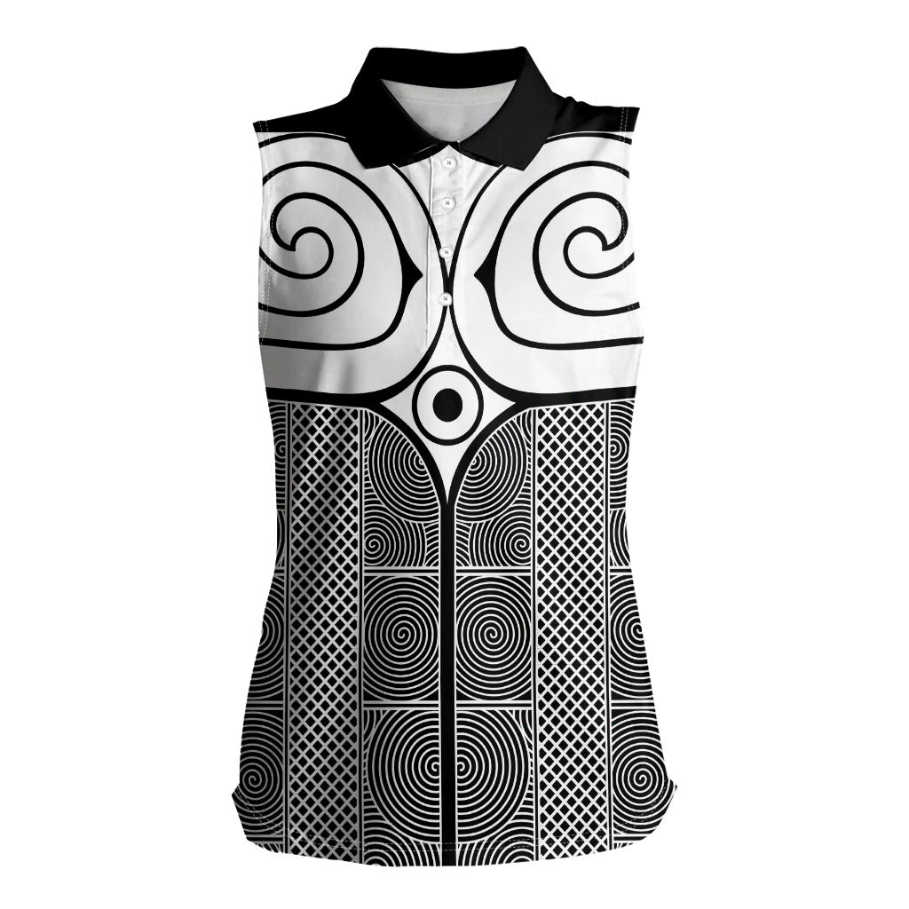 Japan Women Sleeveless Polo Shirt Jomon Tattoo Inspiration Black