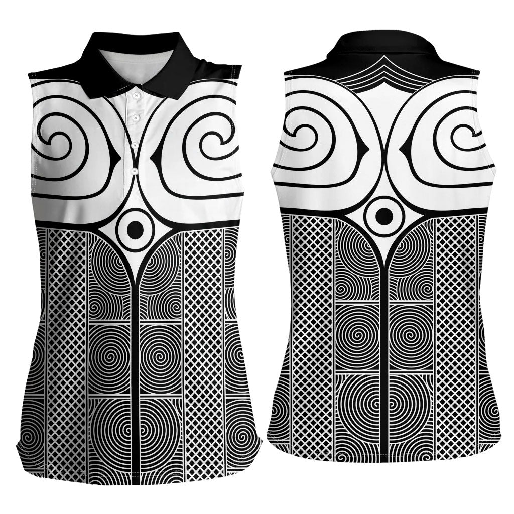 Japan Women Sleeveless Polo Shirt Jomon Tattoo Inspiration Black