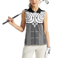 Japan Women Sleeveless Polo Shirt Jomon Tattoo Inspiration Black