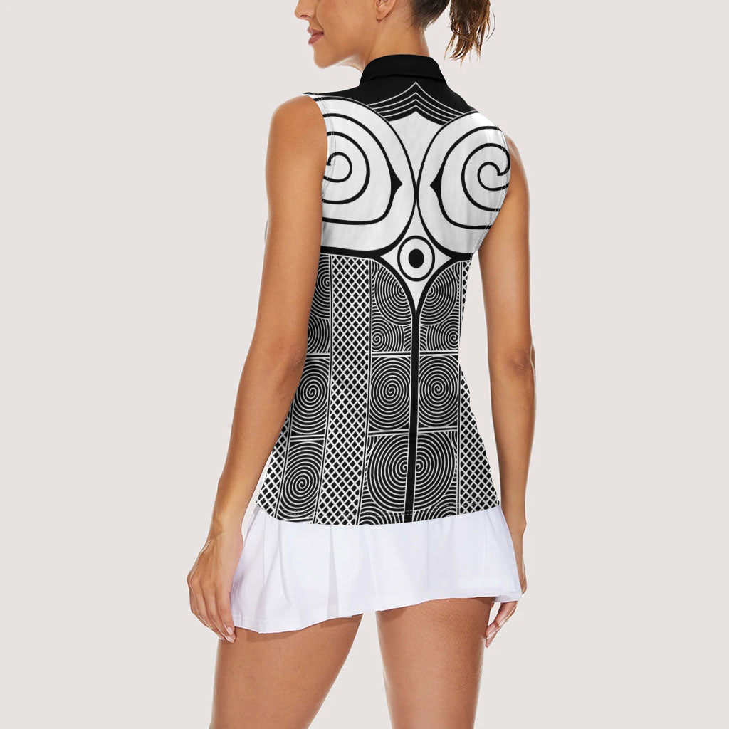 Japan Women Sleeveless Polo Shirt Jomon Tattoo Inspiration Black