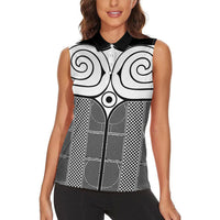 Japan Women Sleeveless Polo Shirt Jomon Tattoo Inspiration Black